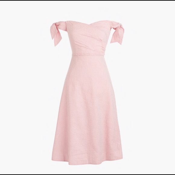 J. Crew Off the Shoulder Seersucker Dress - Picture 2 of 6